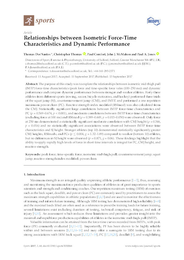 Relationships between isometric force-time characteristics and dynamic performance Thumbnail