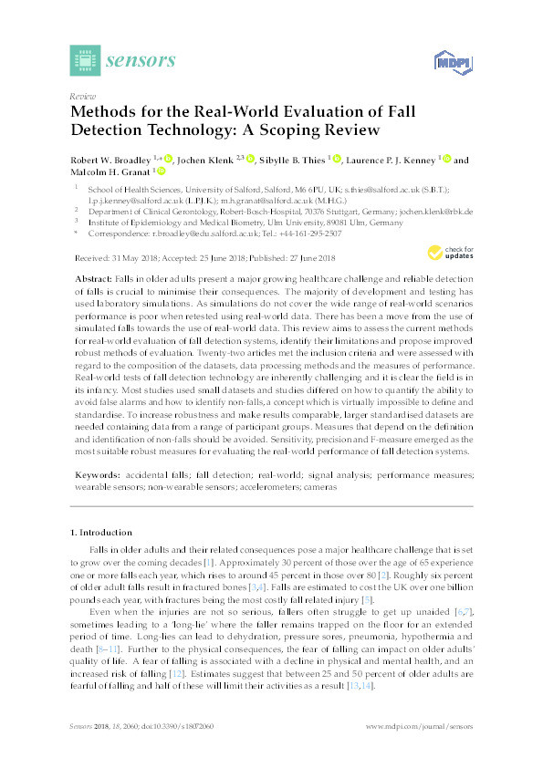 Methods for the real-world evaluation of fall detection technology : a scoping review Thumbnail