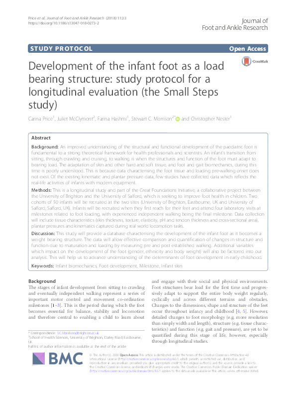 Development of the infant foot as a load bearing structure : study protocol for a longitudinal evaluation (the Small Steps study) Thumbnail