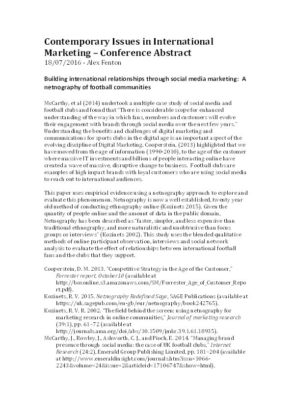 Building international relationships through social media marketing : a netnography of football communities Thumbnail