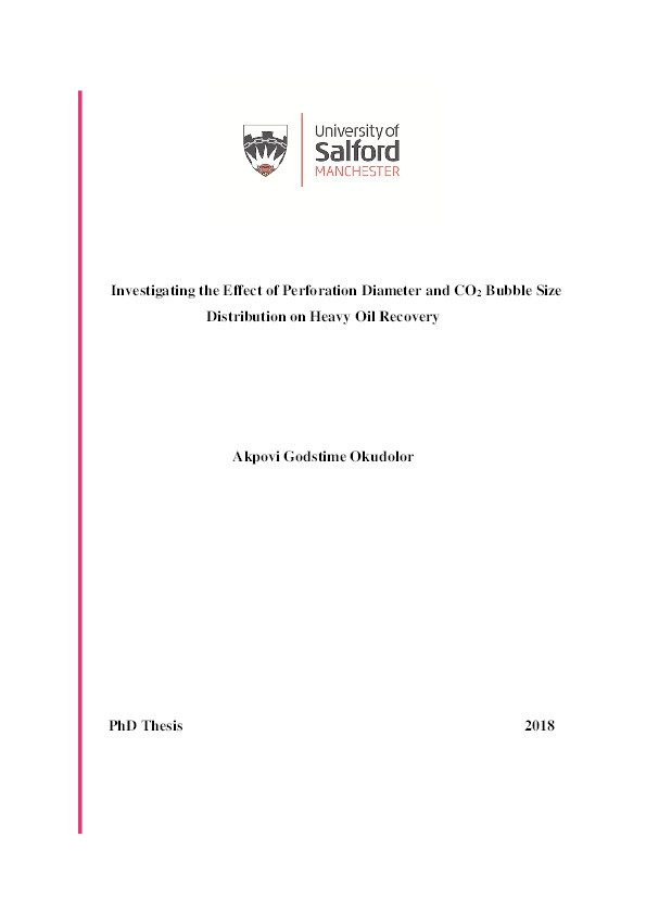 Investigating the effect of perforation diameter and carbon dioxide bubble size distribution on heavy oil recovery Thumbnail