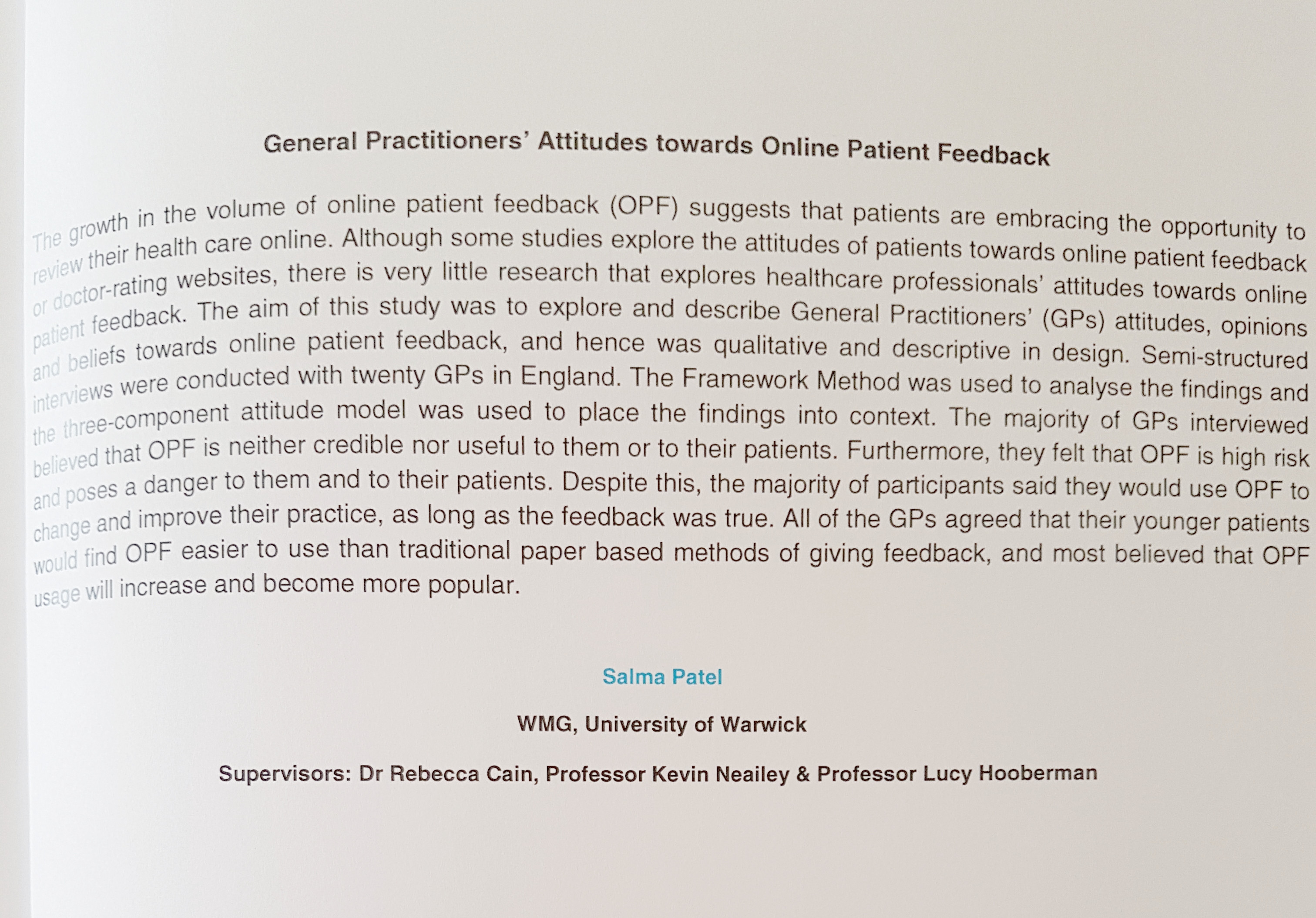 General practitioners’ attitudes towards online patient feedback Thumbnail