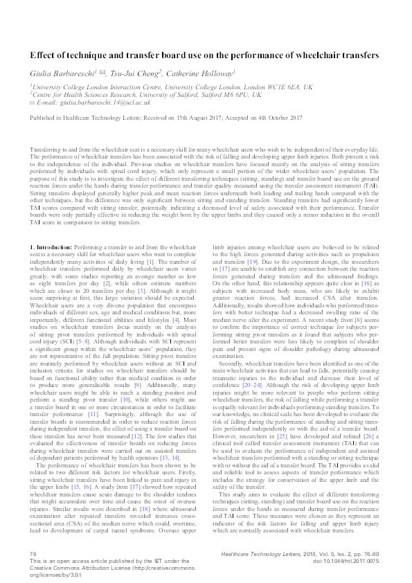 Effect of technique and transfer board use on the performance of wheelchair transfers Thumbnail