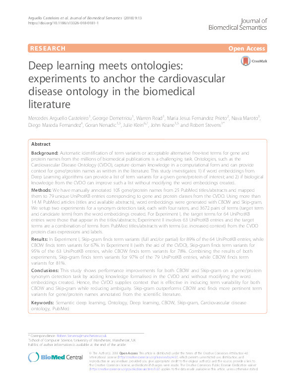 Deep learning meets ontologies : experiments to anchor the cardiovascular disease ontology in the biomedical literature Thumbnail