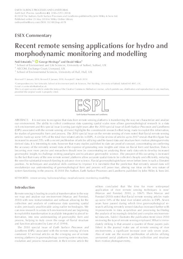 Recent remote sensing applications for hydro and
morphodynamic monitoring and modelling Thumbnail