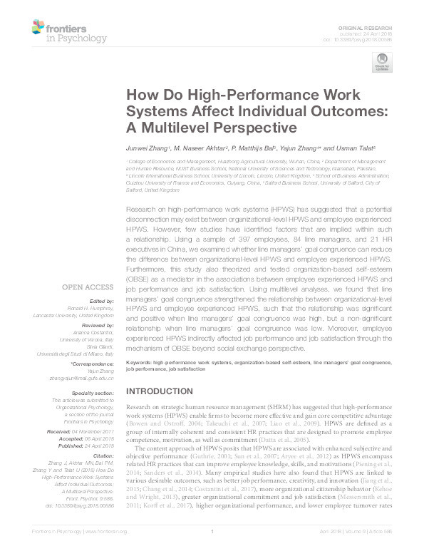 How do high-performance work system affect individual outcomes? A multilevel perspective Thumbnail