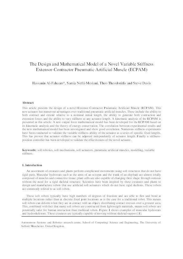 The design and mathematical model of a novel variable stiffness extensor-contractor pneumatic artificial muscle Thumbnail