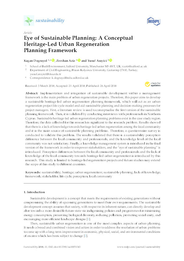 Eye of sustainable planning : a conceptual heritage-led urban regeneration planning framework Thumbnail