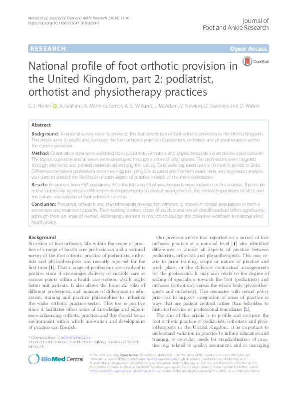 National profile of foot orthotic provision in the United Kingdom, part 2 : podiatrist, orthotist and physiotherapy practices. Thumbnail