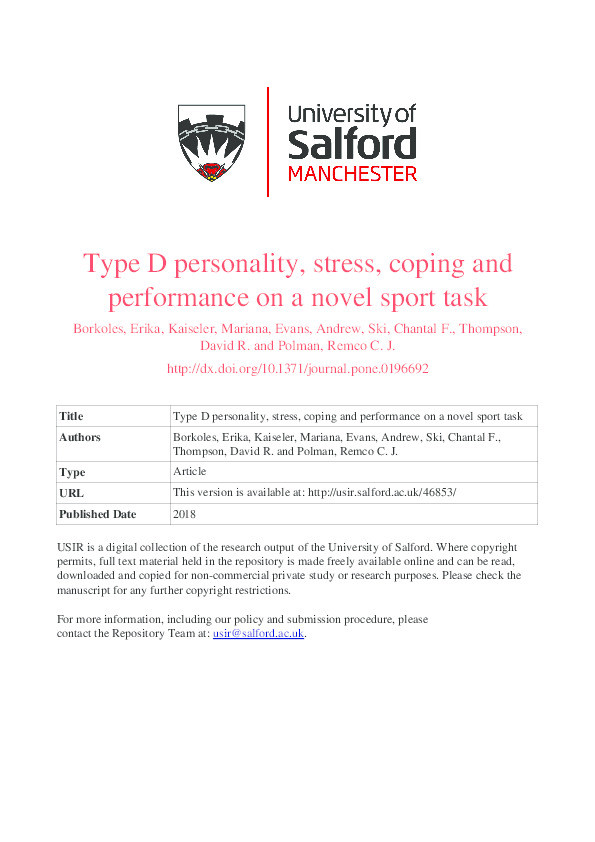 Type D personality, stress, coping and performance on a novel sport task Thumbnail