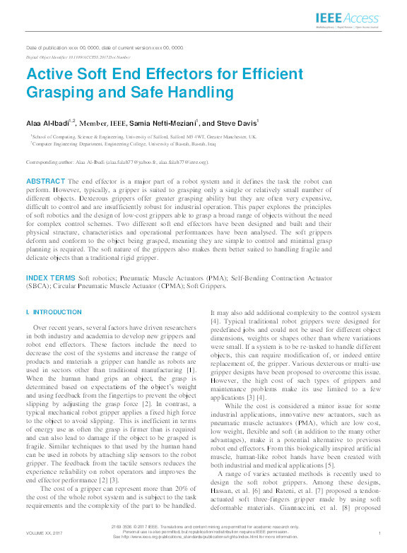 Active soft end effectors for efficient grasping and safe handling Thumbnail