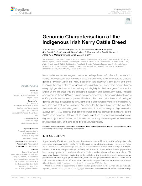 Genomic characterisation of the indigenous Irish Kerry cattle breed Thumbnail