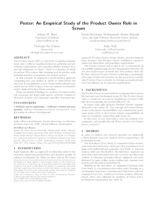 Poster: An empirical study of the product owner role inScrum Thumbnail