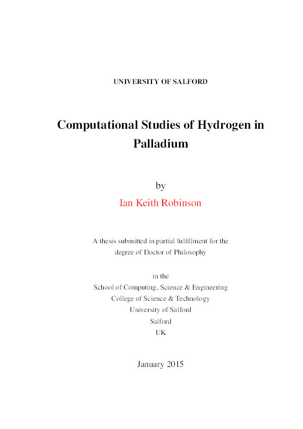Computational studies of hydrogen in palladium Thumbnail