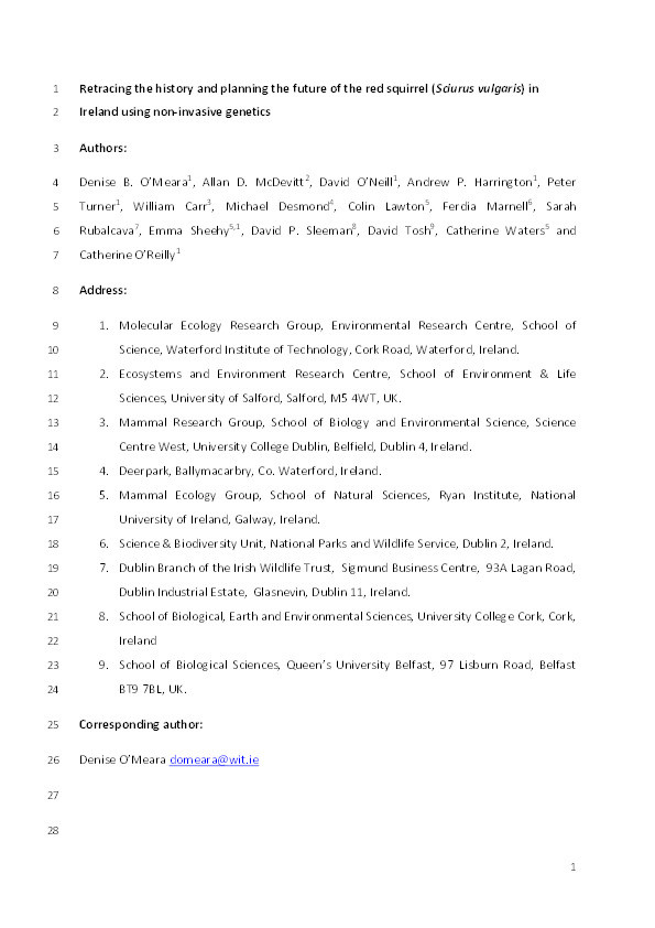 Retracing the history and planning the future of the red squirrel (Sciurus vulgaris) in Ireland using non-invasive genetics Thumbnail
