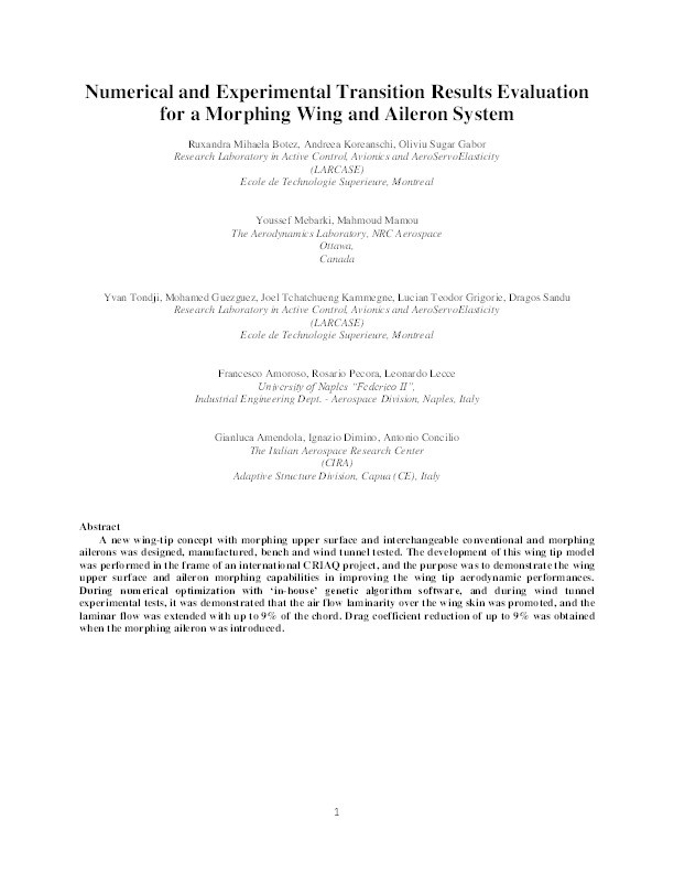 Numerical and experimental transition results evaluation for a morphing wing and aileron system Thumbnail