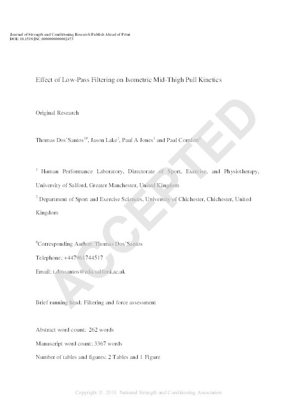 Effect of low-pass filtering on isometric midthigh pull kinetics Thumbnail