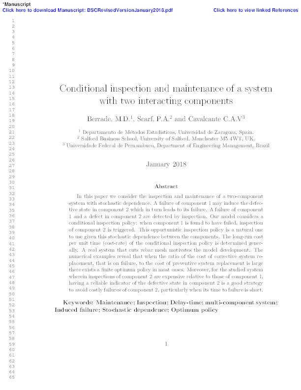 Conditional inspection and maintenance of a system with two interacting components Thumbnail