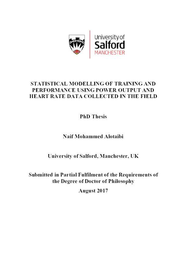 Statistical modelling of training and performance using power output and heart rate data collected in the field Thumbnail