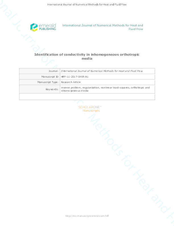 Identification of conductivity in inhomogeneous
orthotropic media Thumbnail