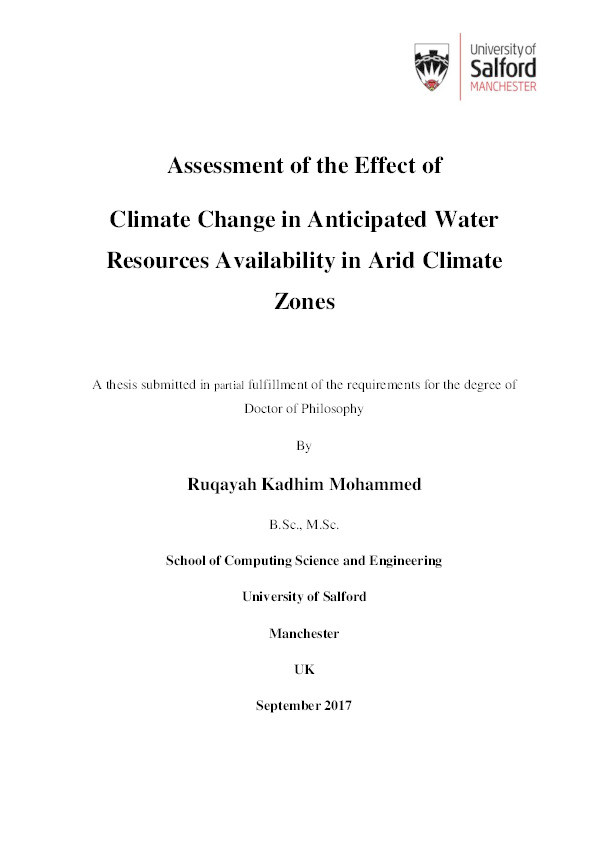 Assessment of the effect of climate change in anticipated water resources availability in arid climate zones Thumbnail
