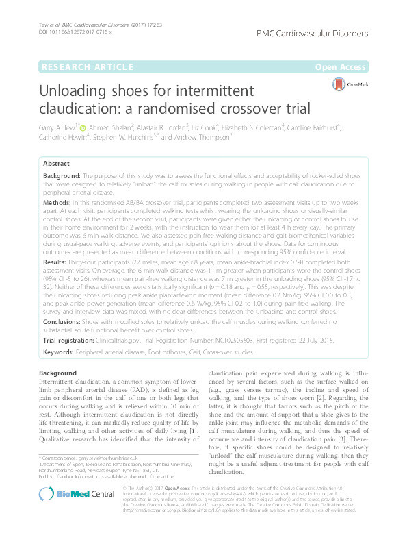 Unloading shoes for intermittent claudication : a randomised crossover trial. Thumbnail