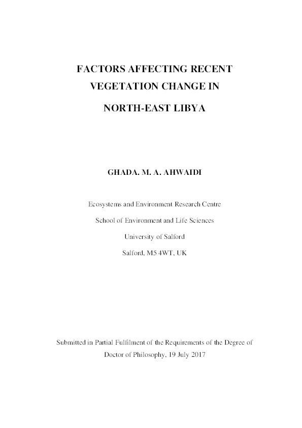 Factors affecting recent vegetation change in north-east Libya Thumbnail