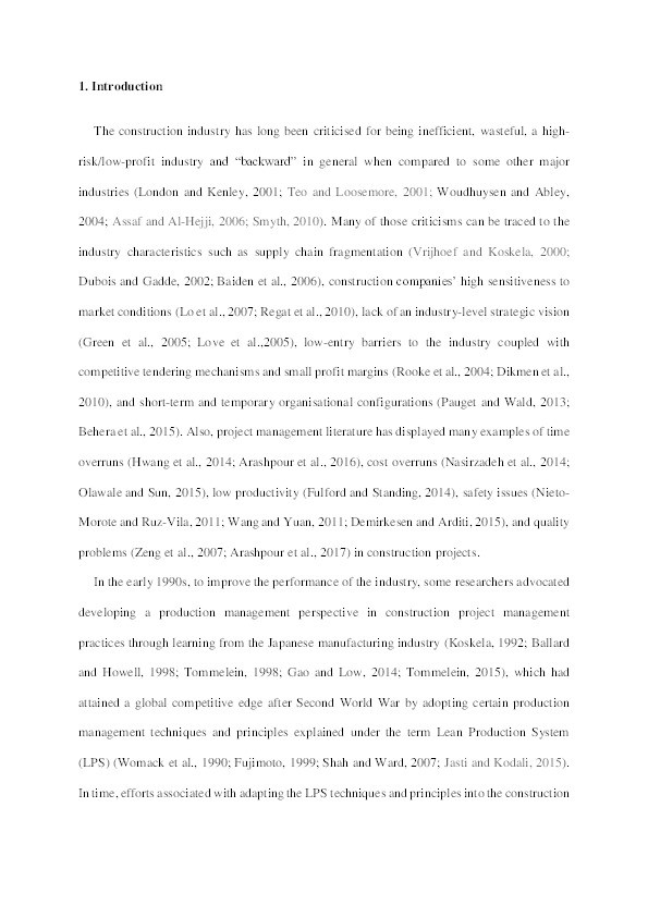 Current condition and future directions for lean construction in highways projects : a small and medium-sized enterprises (SMEs) perspective Thumbnail