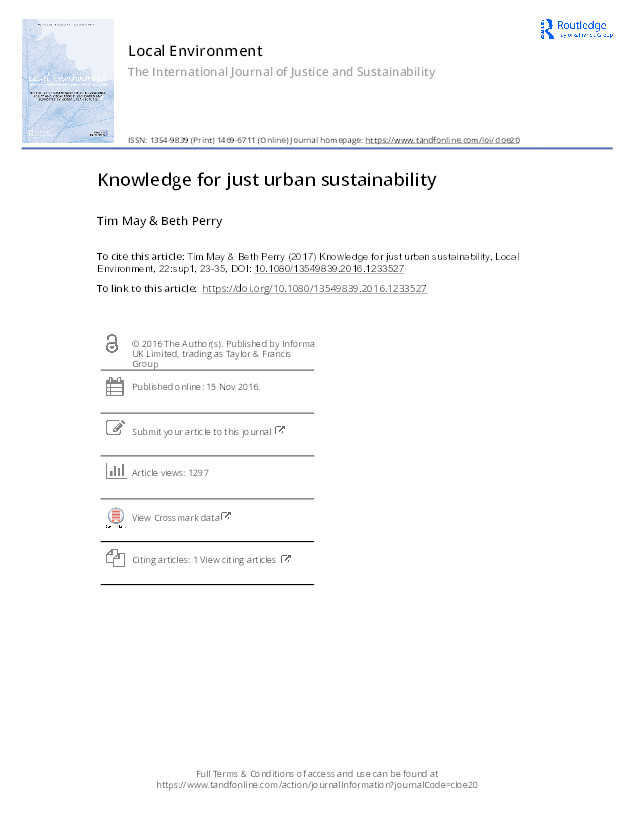 Knowledge for just urban sustainability Thumbnail