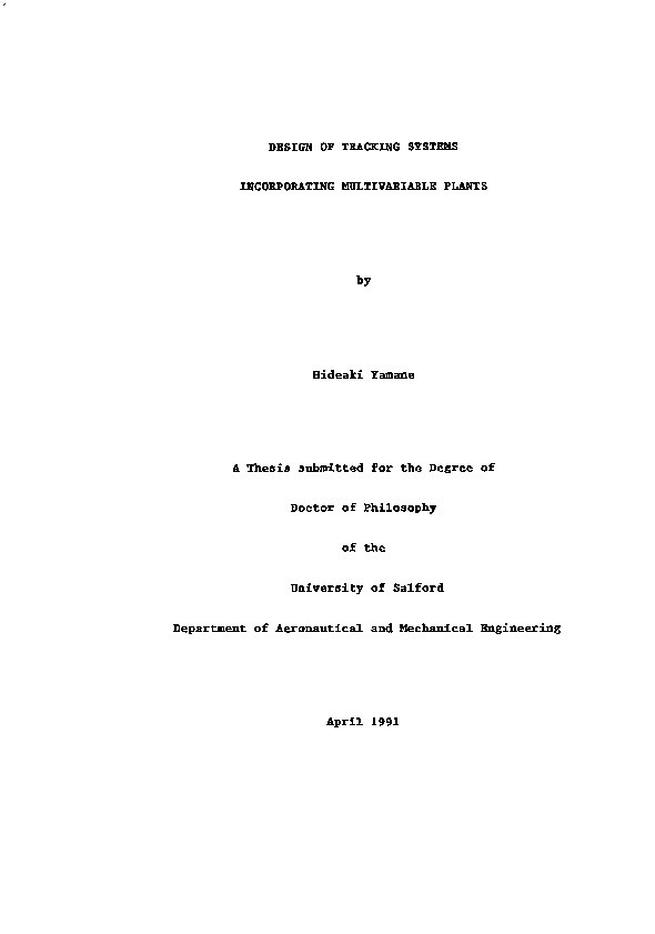 Design of tracking systems incorporating multivariable plants Thumbnail