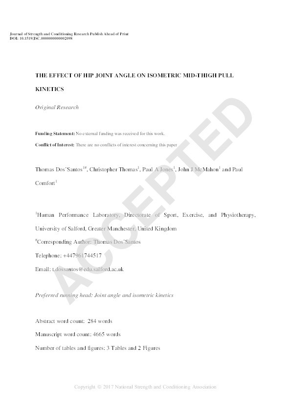 The effect of hip joint angle on isometric midthigh pull kinetics Thumbnail