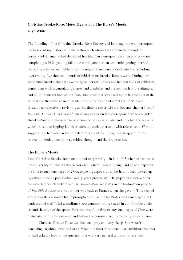 Christine Brooke-Rose : motes, beams and the horse's mouth Thumbnail