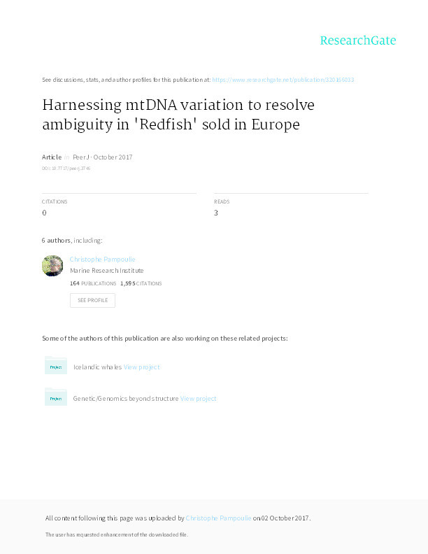 Harnessing mtDNA variation to resolve ambiguity in ‘Redfish’ sold in Europe Thumbnail