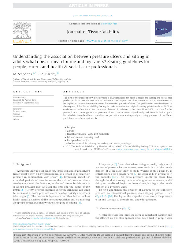 Understanding the association between pressure ulcers and sitting in adults what does it mean for me and my carers? Seating guidelines for people, carers and health & social care professionals Thumbnail