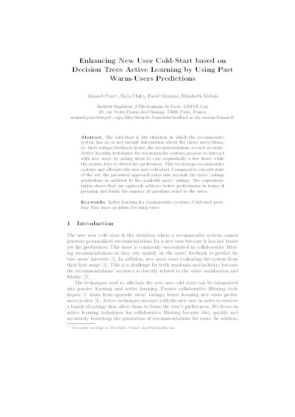 Enhancing new user cold-start based on decision trees active learning by using past warm-users predictions Thumbnail