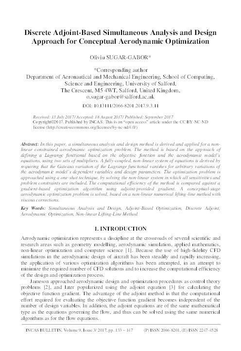 Discrete adjoint-based simultaneous analysis and design approach for conceptual aerodynamic optimization Thumbnail