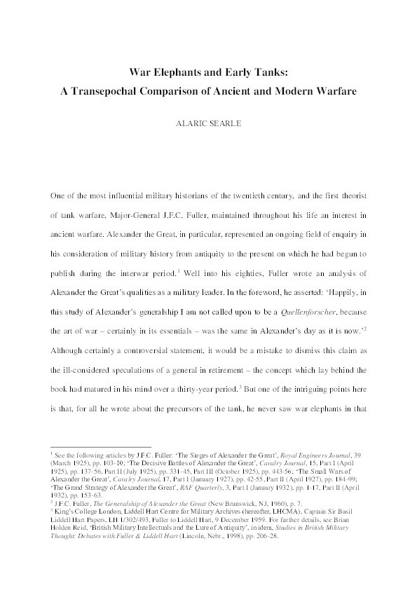 War elephants and early tanks : a transepochal comparison of ancient and modern warfare Thumbnail