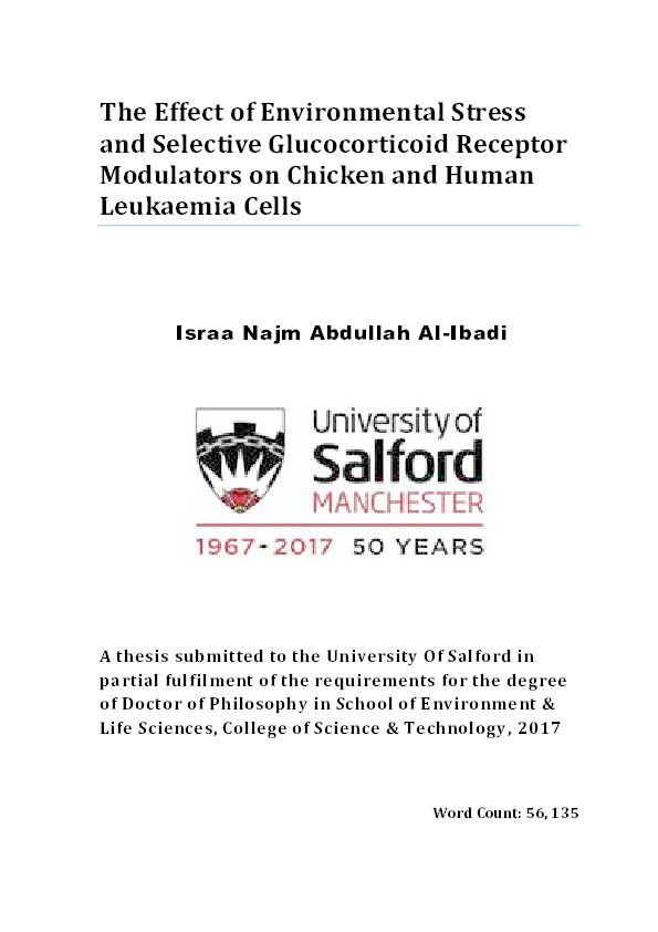 The effect of environmental stress and selective glucocorticoid receptor modulators on chicken and human leukaemia cells Thumbnail