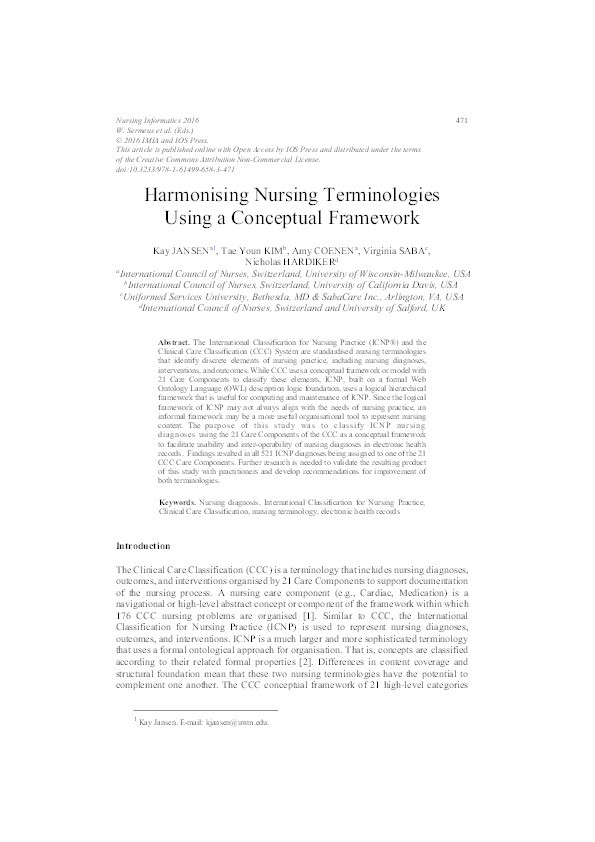 Harmonising nursing terminologies using a conceptual framework Thumbnail