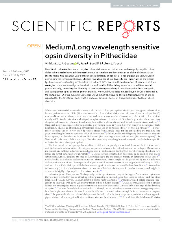 Medium/Long wavelength sensitive opsin diversity in Pitheciidae Thumbnail