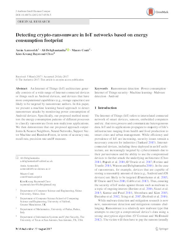 Detecting crypto-ransomware in IoT networks based on
energy consumption footprint Thumbnail
