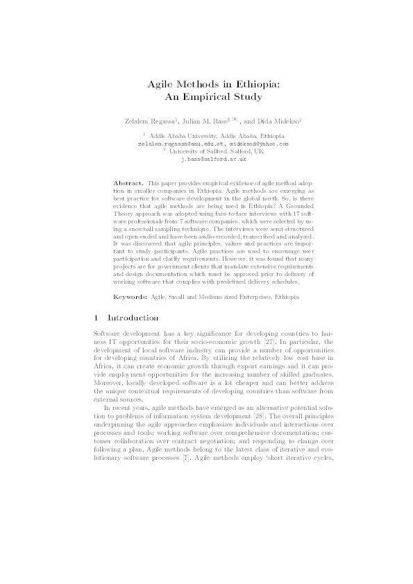 Agile methods in Ethiopia : an empirical study Thumbnail