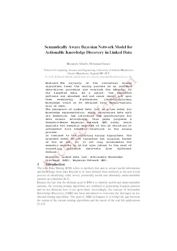 Semantic aware Bayesian network model for actionable knowledge discovery in linked data Thumbnail