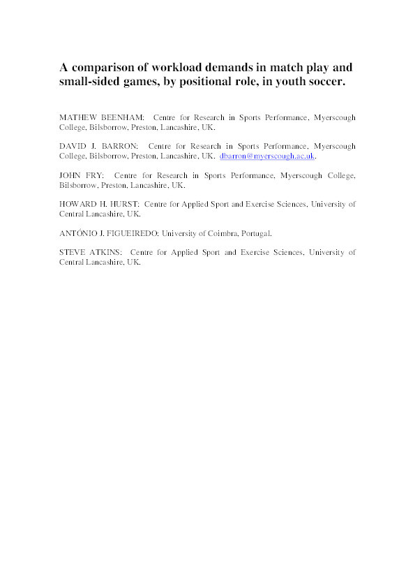 A comparison of GPS workload demands in match play and small-sided games by the positional role in youth soccer Thumbnail