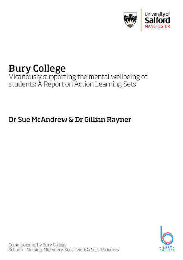 Bury College report - vicariously supporting the mental wellbeing of students : a report on action learning sets Thumbnail
