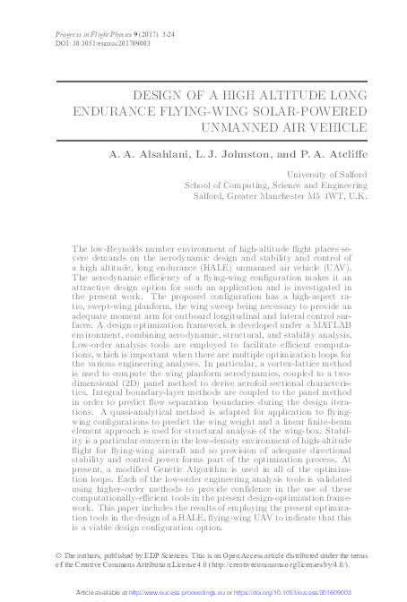 Design of a high altitude long endurance flying-wing solar-powered unmanned air vehicle Thumbnail