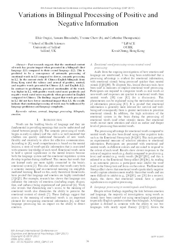 Variations in bilingual processing of positive and negative information Thumbnail