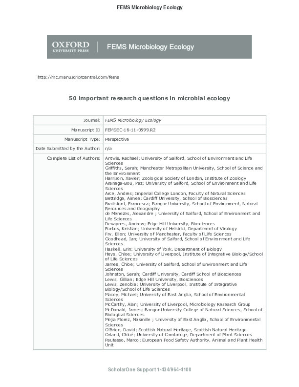 50 important research questions in microbial ecology Thumbnail