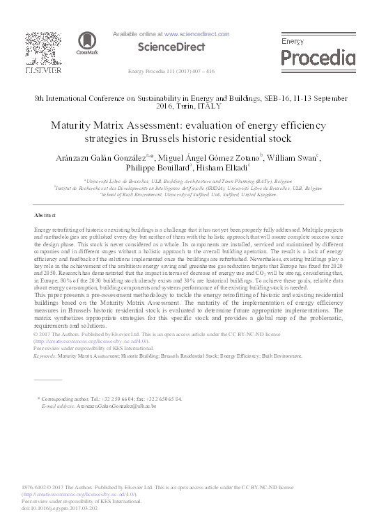 Maturity Matrix Assessment: evaluation of energy efficiency strategies in Brussels historic residential stock Thumbnail