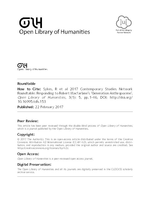 Contemporary Studies Network Roundtable : Responding to Robert Macfarlane’s ‘Generation Anthropocene’ Thumbnail